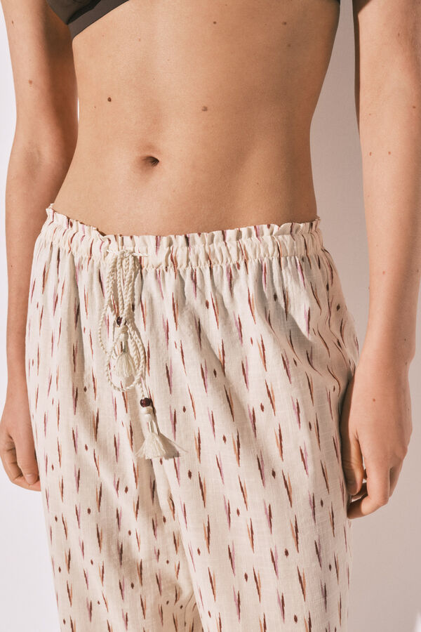 Women'secret Pantal&oacute;n largo estampado ikat marfil