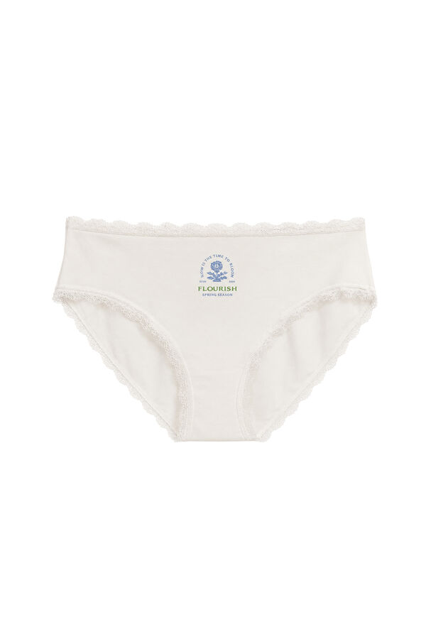 Women'secret White cotton floral print wide panty beige