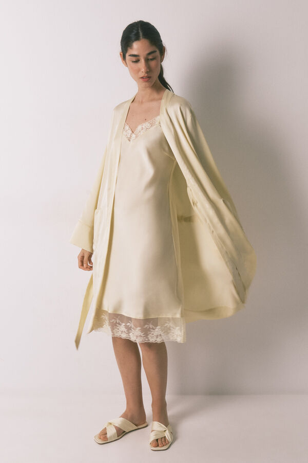 Women'secret Robe de chambre courte satin jaune imprim&eacute;