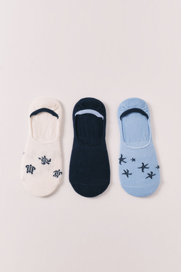 Women'secret Blue marine print 3-pack no-show socks blue