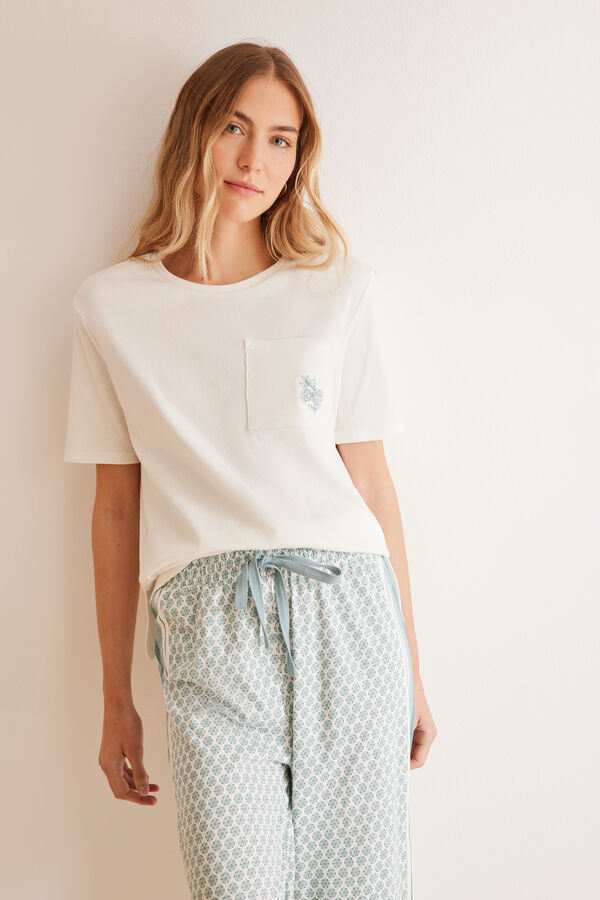 Womensecret Pijama 100% algodão Capri estampado geométrico bege