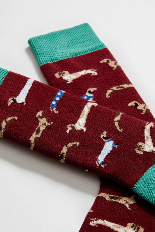 Besocks Calcetines altos de algod&oacute;n org&aacute;nico color granate printed