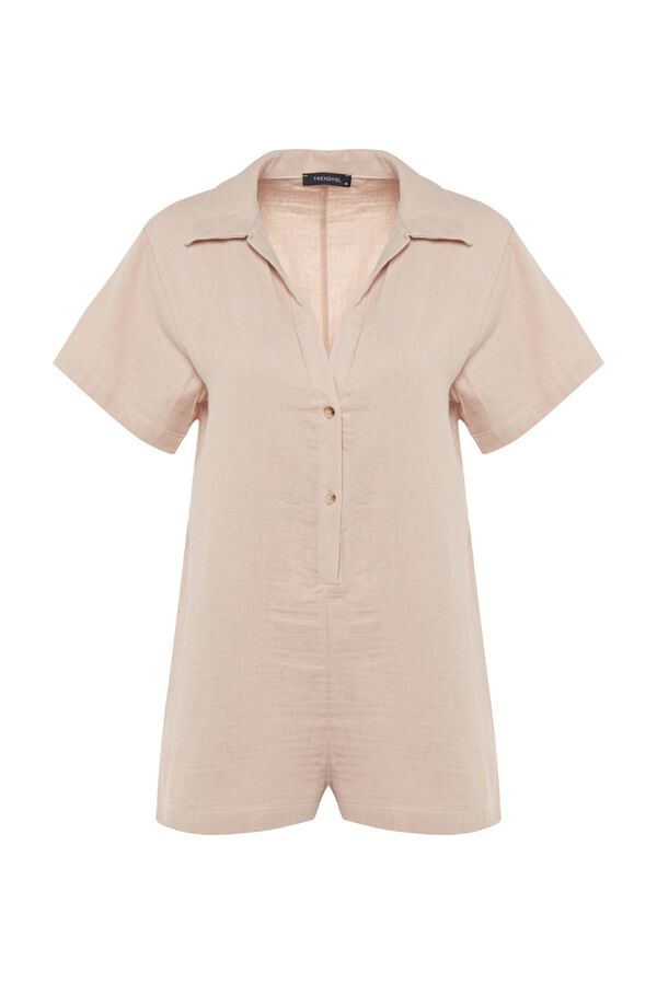 Trendyol Relaxed cut muslin mini overalls beige