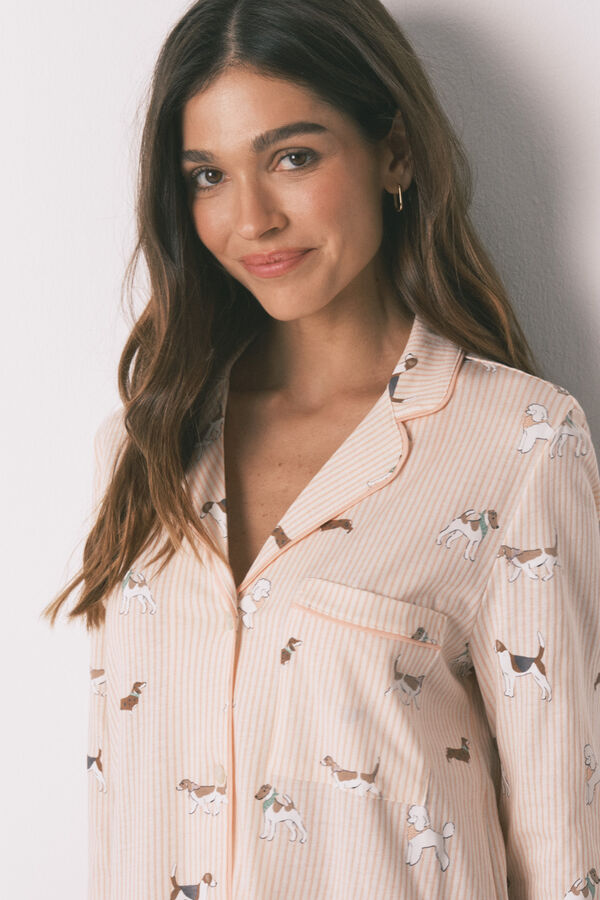 Women'secret Striped and dog print 100% cotton midi nightgown red