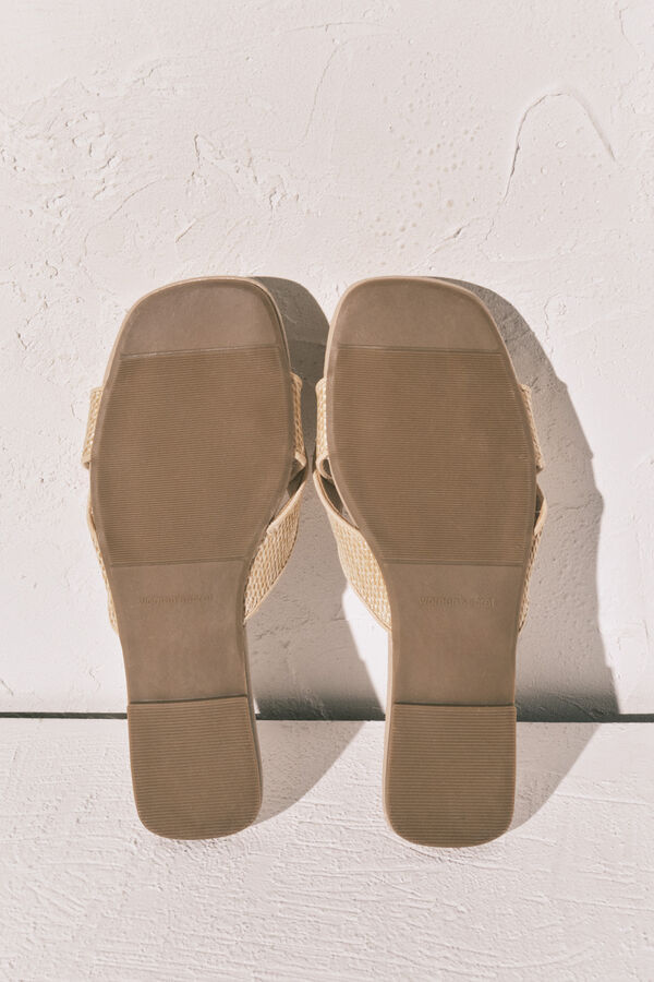Women'secret Beige raffia mule sandals nude
