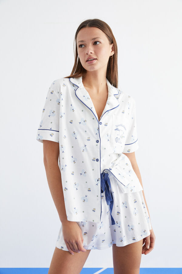 Womensecret Pijama corto camisero 100% algodón blanco Snoopy blanco