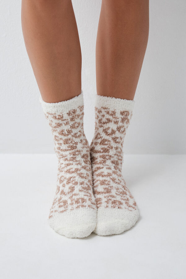 Women'secret Brown animal print long socks grey