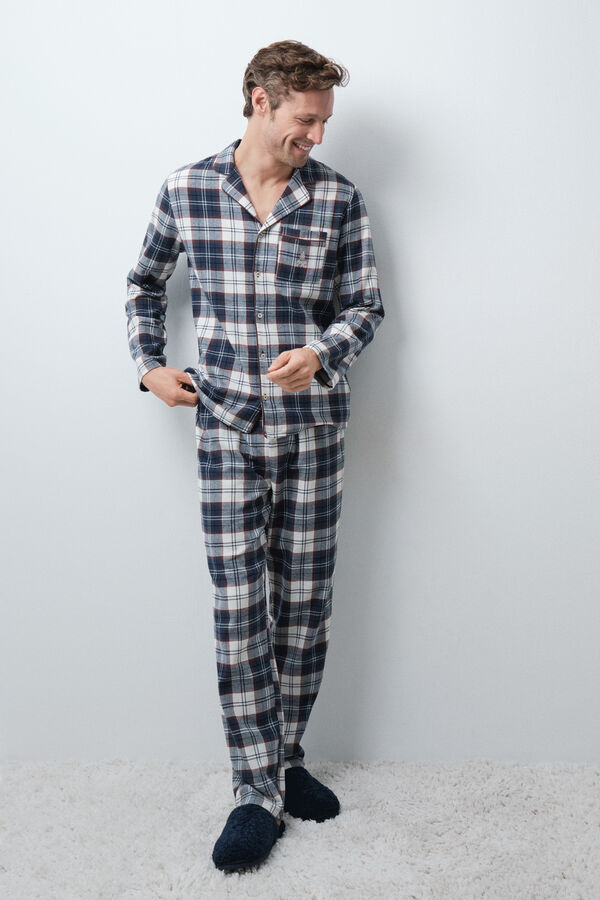 Women'secret Blue plaid men's classic pyjamas blue