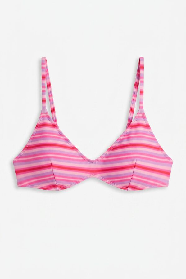 HI&BYE Top bikini escote V estampado rayas rosa rosa