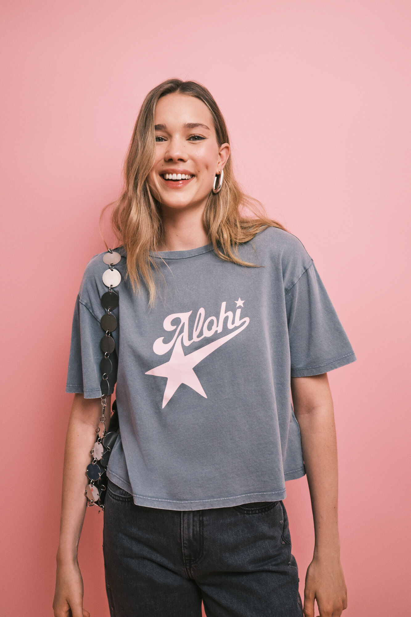 HI&BYE Grey cotton short sleeve T-shirt
