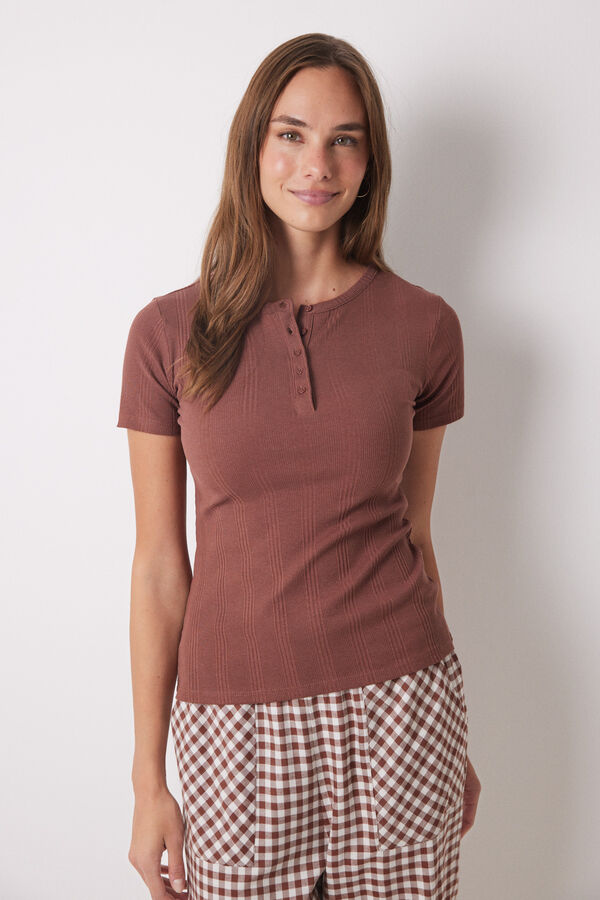 Womensecret Brown ribbed short sleeve t-shirt nude