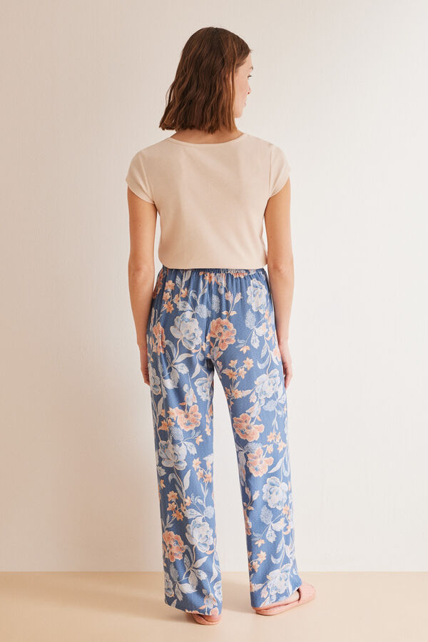 Womensecret Duge plave cvetne pantalone Print