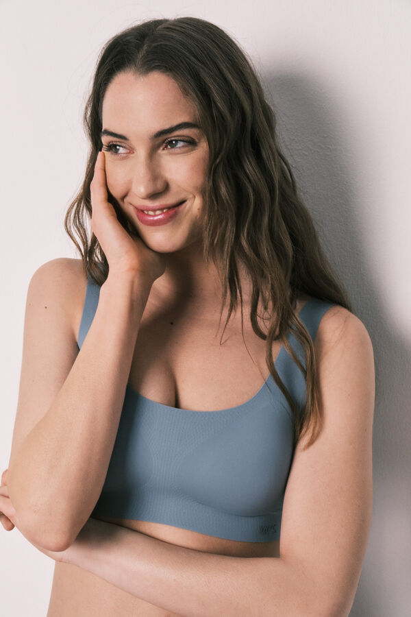 Women'secret Top liso clean cut em microfibra azul azul