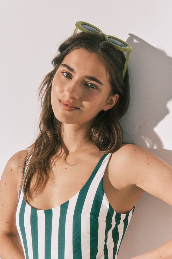 Women'secret Striped high-waisted textured swimwear green