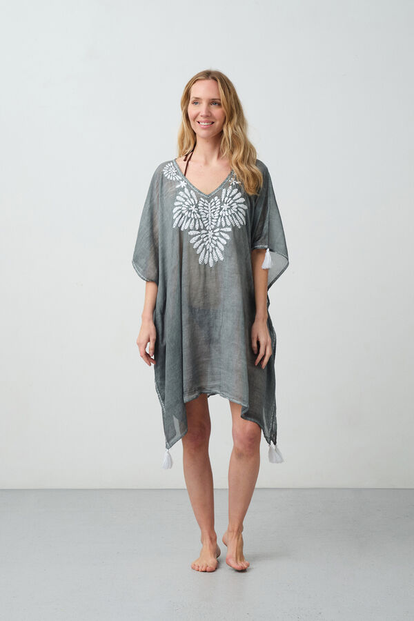 Womensecret Cotton tunic with embroidered detail szürke