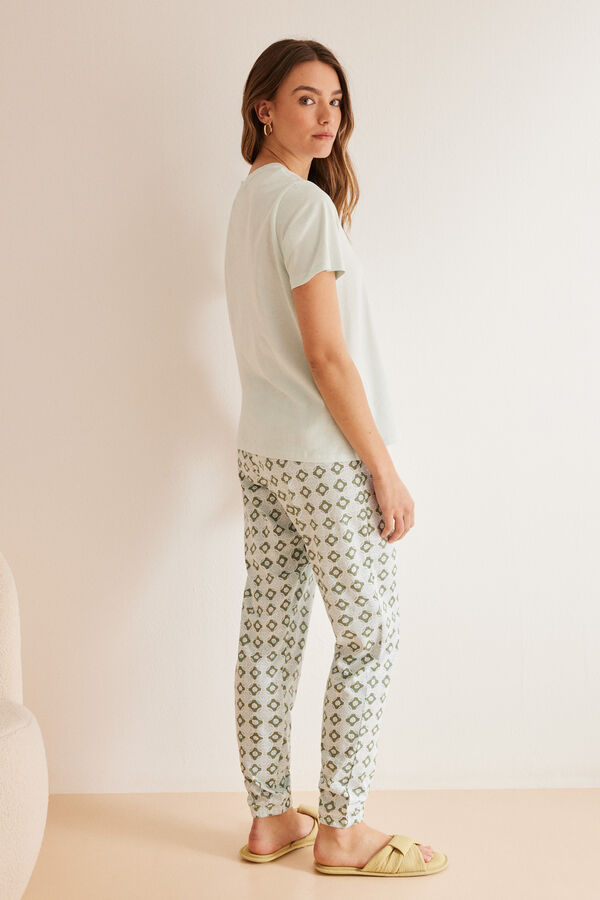 Womensecret Snoopy-mintás pizsama, 100% pamutból zöld