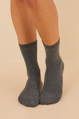 Womensecret Grey long polka-dot cotton socks grey