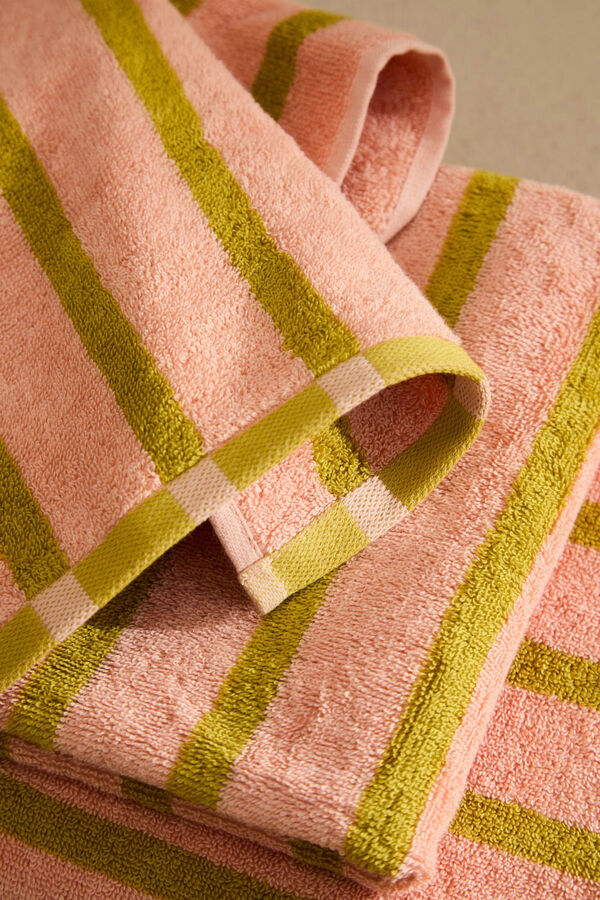 Calma House Toalla de baño de algodón de rizo a rayas rosas Saturno rosa