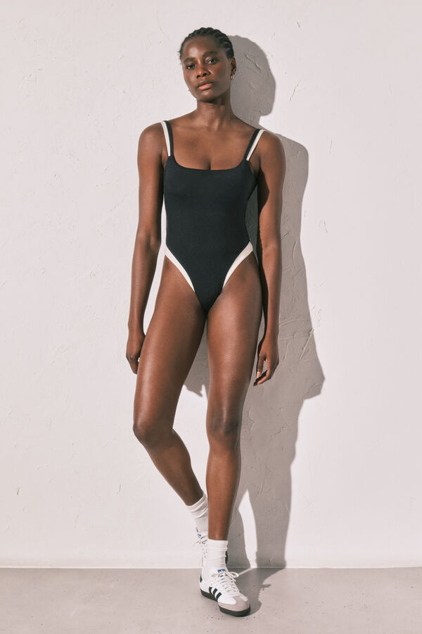 Women'secret Maillot de bain color block dos nu noir et blanc noir