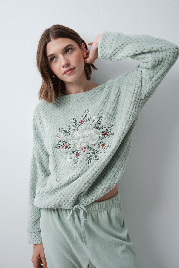 Women'secret Green fleece long pyjamas green