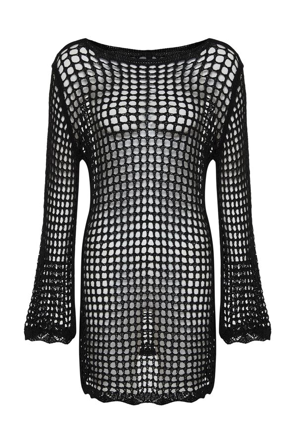 Trendyol Vestido corto crochet manga larga negro