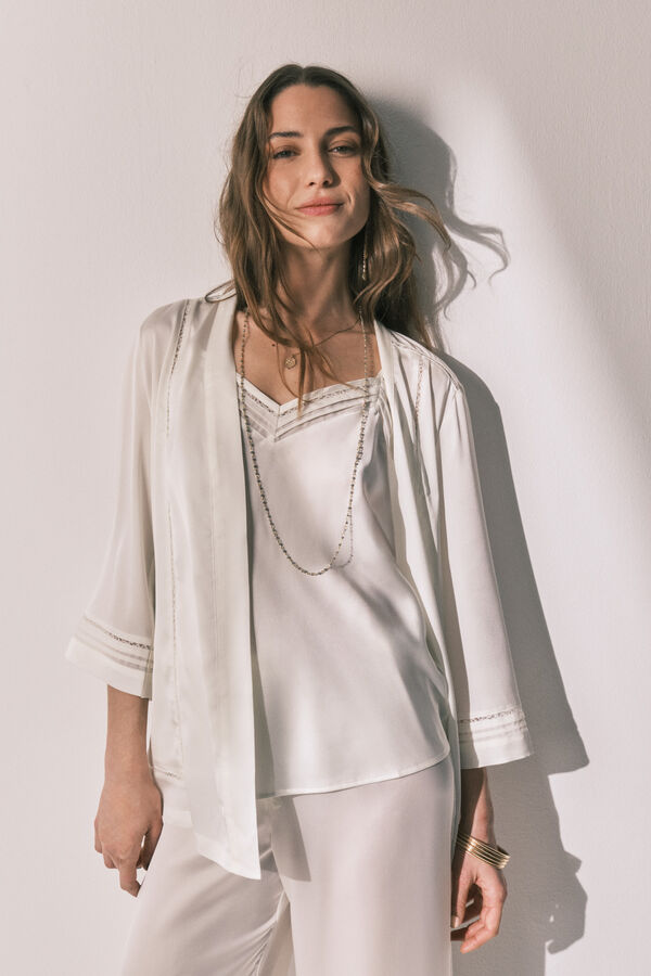 Women'secret Long pyjama and satin robe set in White beige