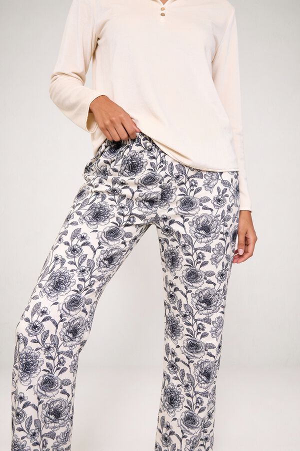 Gisela Pijama comprido com cal&ccedil;a estampada em contraste bege