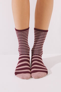 Womensecret Pink striped cotton socks pink