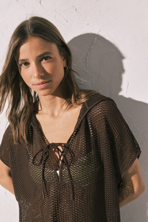 Women'secret Brown knitted hooded short tunic nude