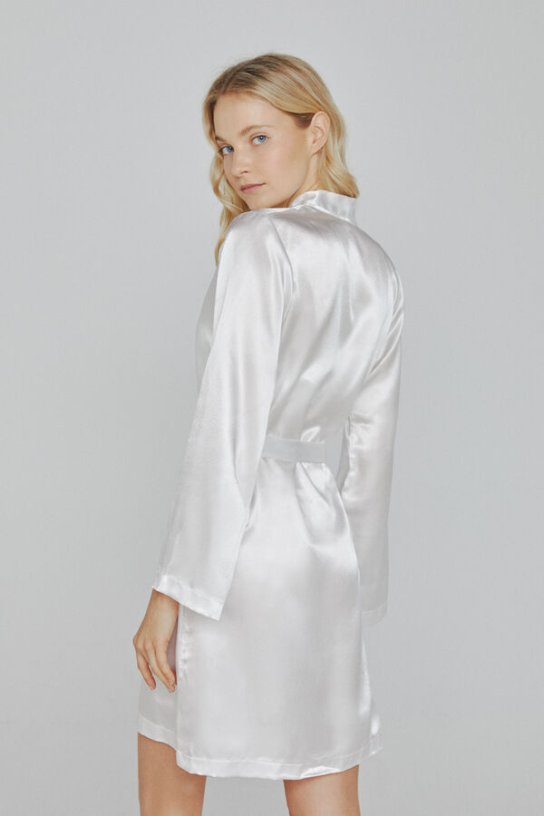 Womensecret Ivette Bridal women's short white satin robe Bež