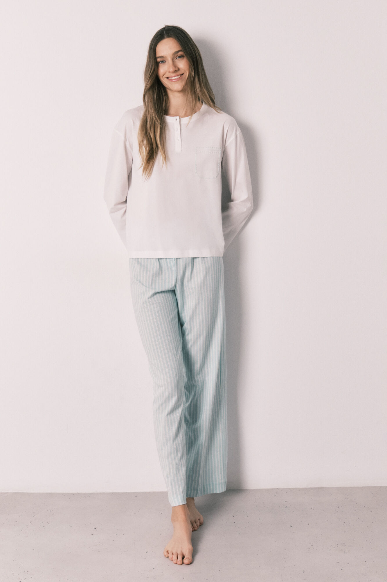 Women'secret Green striped cotton long pyjamas