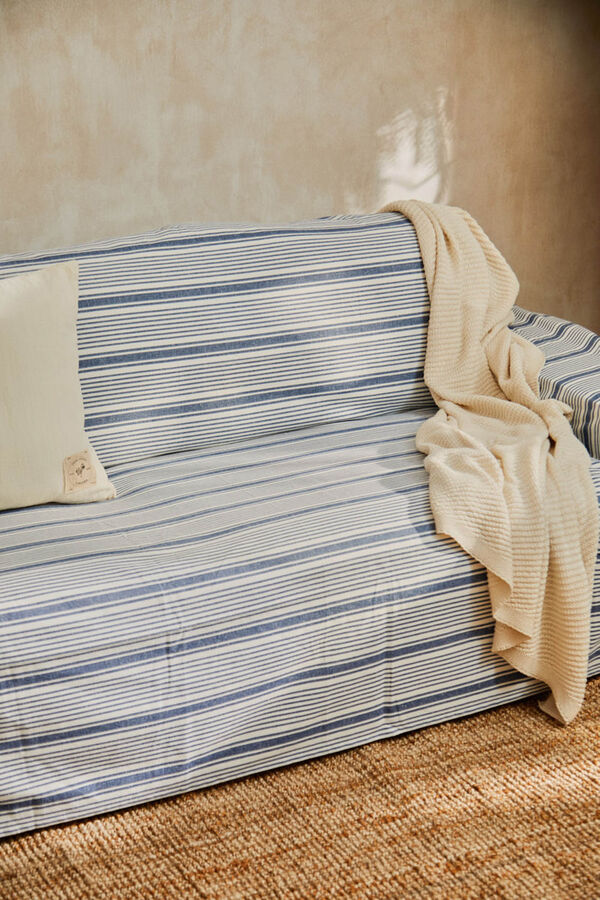 Calma House Haiti blue striped recycled cotton quilt blue