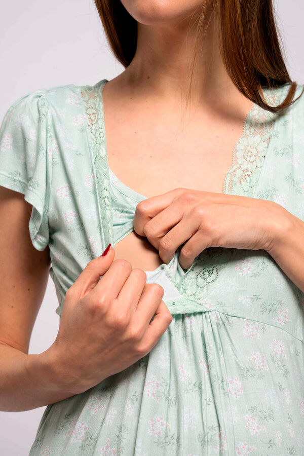 Womensecret Bouquet print nursing short-sleeved nightgown green