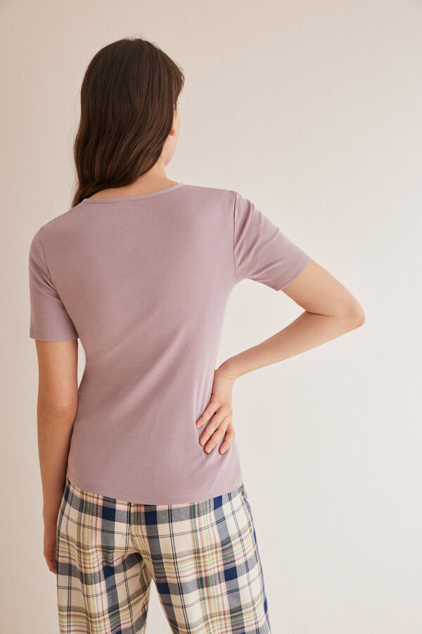 Womensecret T-shirt decote tipo padeiro manga curta 100% algodão rosa