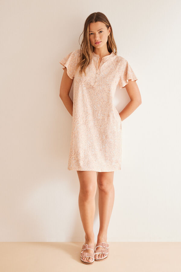 Womensecret Camisa de dormir curta 100% algodão com estampado de flores rosa