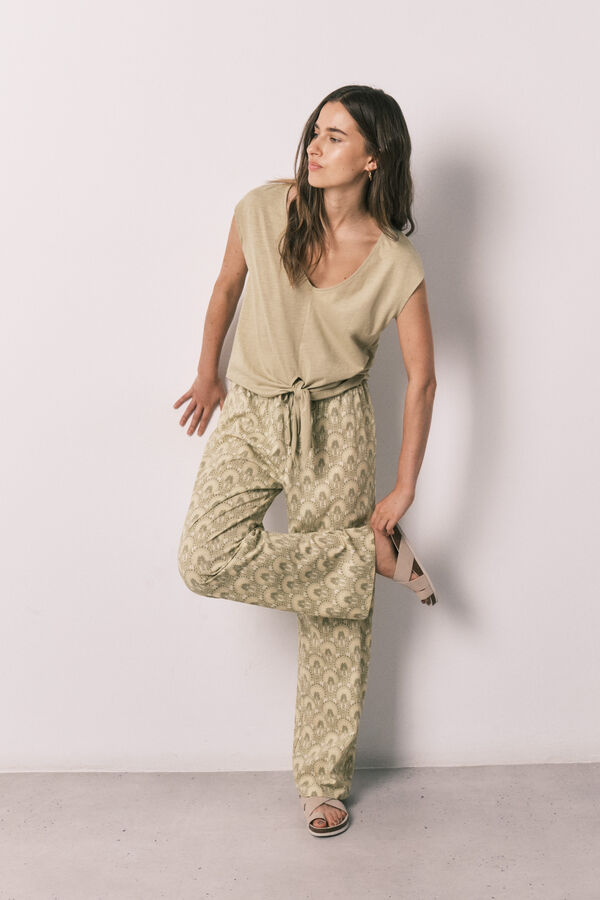 Women'secret Cotton knot long pyjamas beige