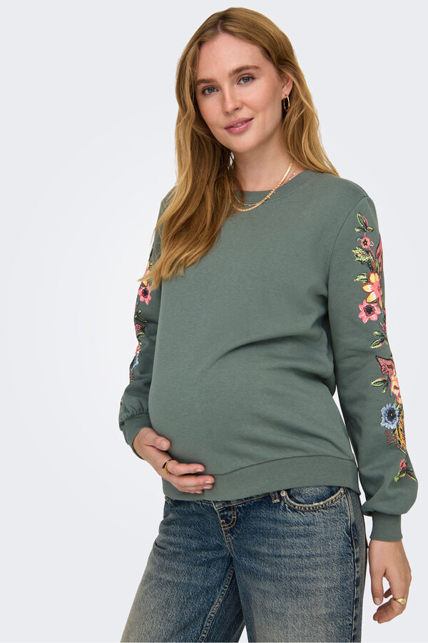 Only Maternity Sweatshirt maternity com detalhes florais verde
