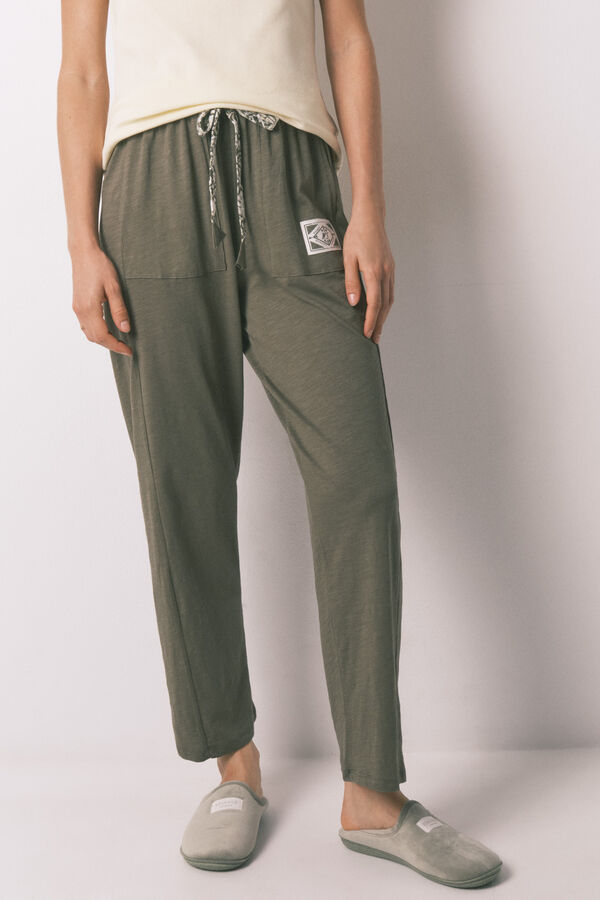 Women'secret Green cotton long trousers beige