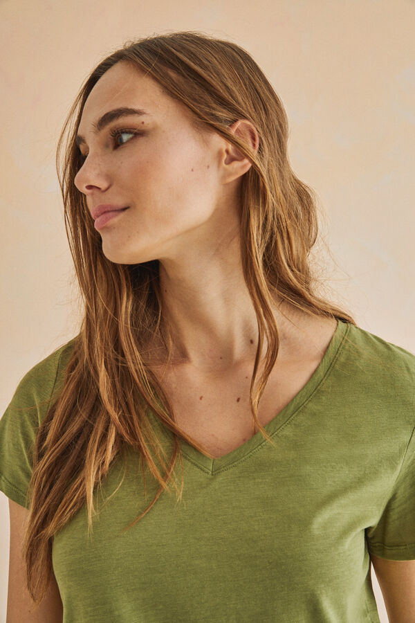 Womensecret Shirt 100 % Baumwolle Grün Naturweiß