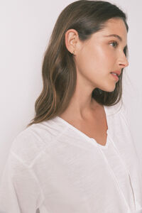 Women'secret White cotton ruched long sleeve T-shirt