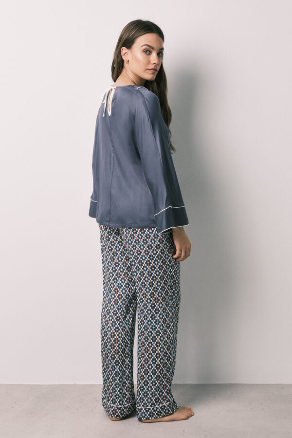 Women'secret Pijama largo sat&eacute;n estampado geom&eacute;trico verde