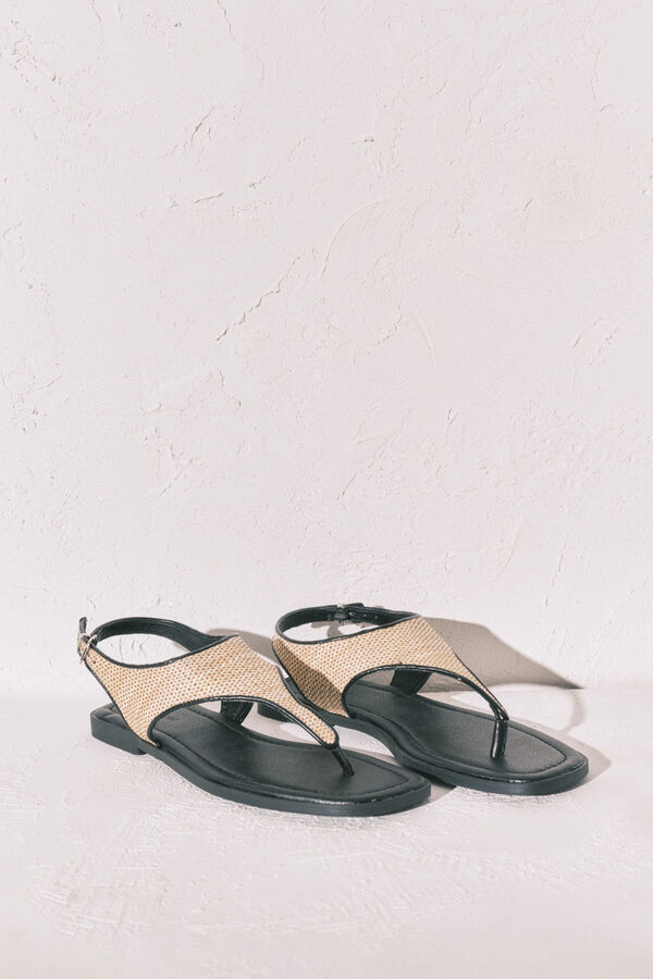 Women'secret Ravne sandale sa prstenom od rafije Crna