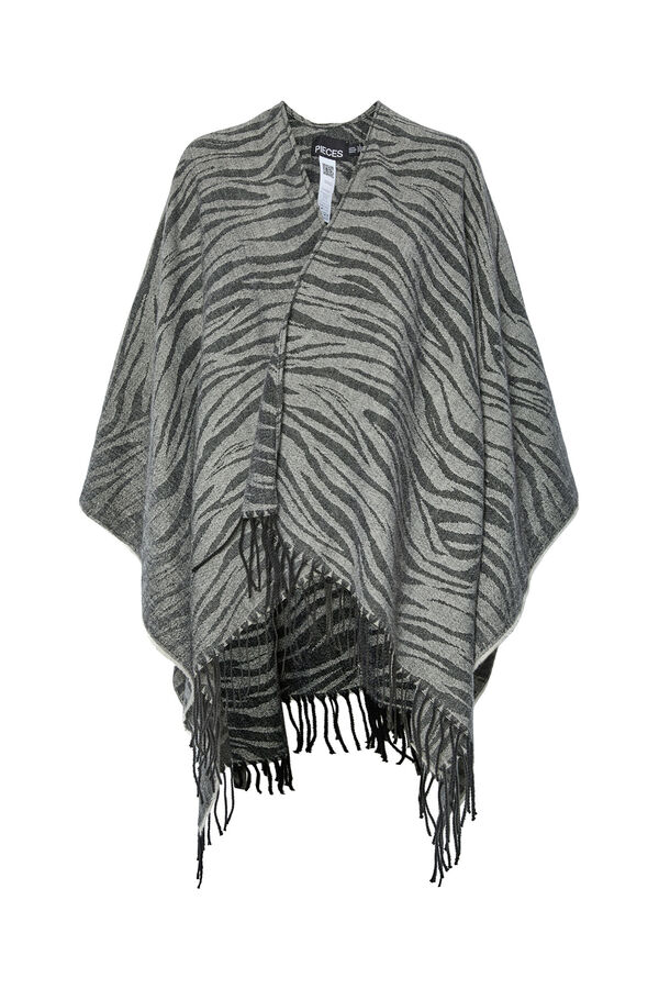 Pieces Casual Poncho mit Zebra-Animal-Print und Fransen Grau