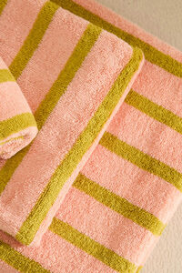 Calma House Toalla de ba&ntilde;o de algod&oacute;n de rizo a rayas rosas Saturno 90x150