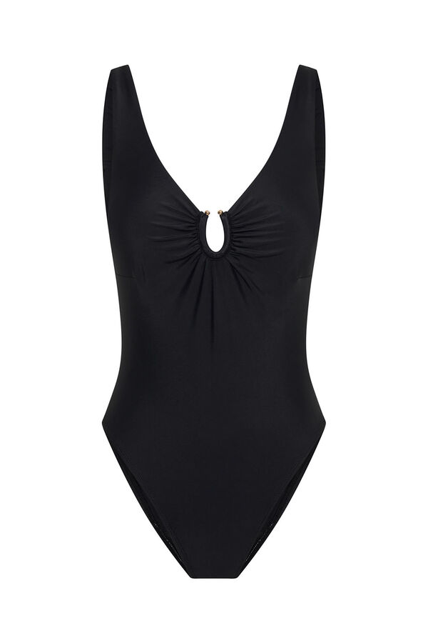 Womensecret Black V-neck swimsuit with absorption  Crna