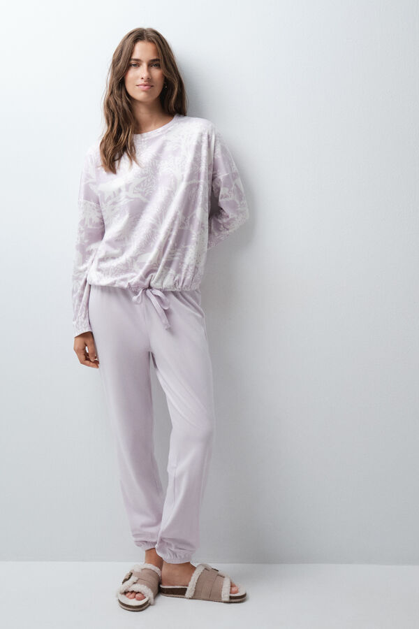 Women'secret Mauve velvet long pyjamas pink