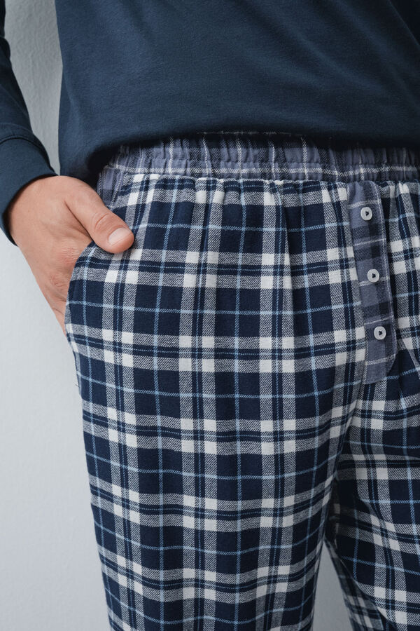 Women'secret Navy blue cotton plaid long pyjamas blue