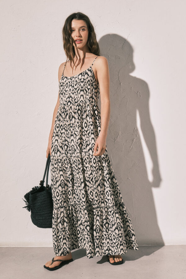 Women'secret Vestido comprido de al&ccedil;as estampado preto