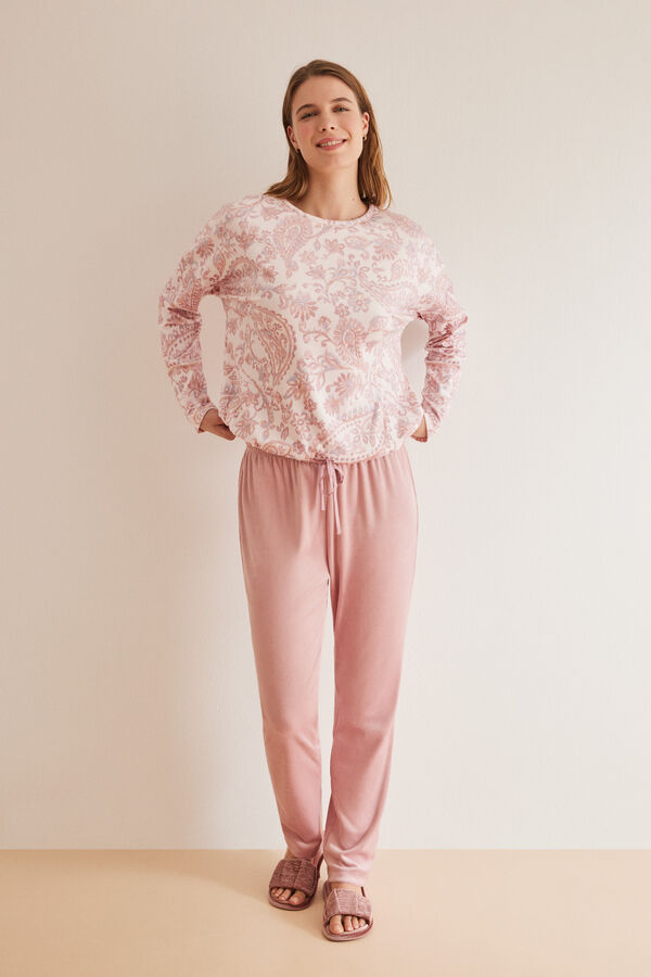 Womensecret Rózsaszín kasmírmintás hosszú pizsama rózsaszín