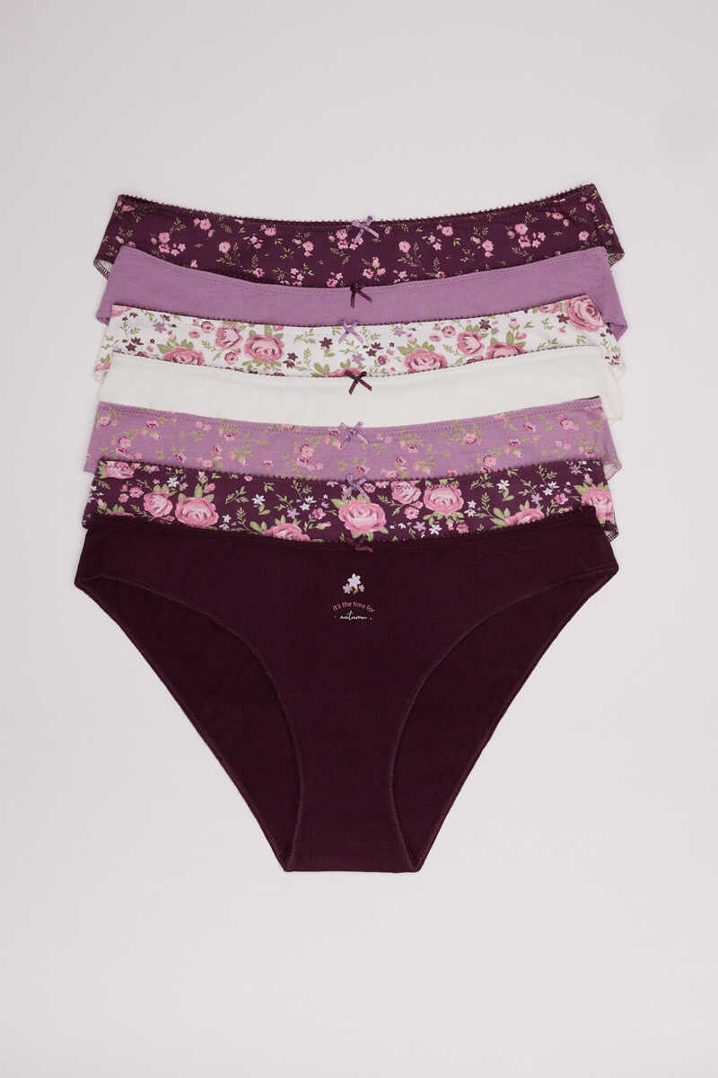 Womensecret 7-pack of maroon floral cotton panties printed